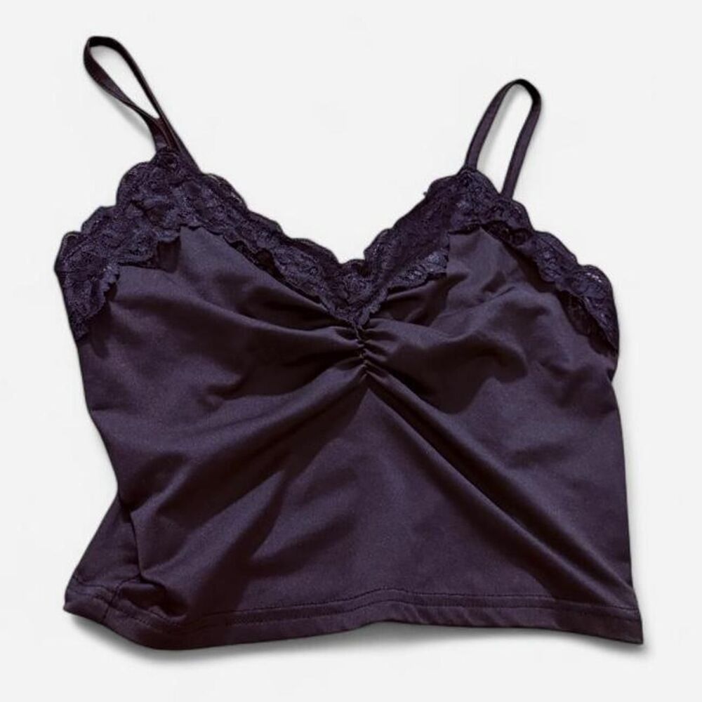 Grunge black lace trim satin cami, est. S/M